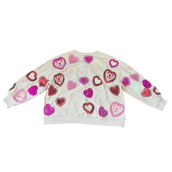 Queen of Sparkles Multi Doily Heart V-neck Sweatshirt - Picture 3 of 12